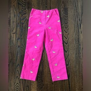 Lilly Pulitzer Girls 8 Pink Corduroy Duck Embroidered Pants w/Pockets - GUC!